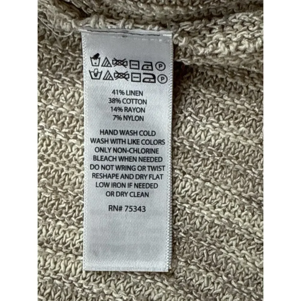 Tahari Womens Linen Blend Open Front Knit Cardigan Textured Beige Lightweight XL - Picture 8 of 11